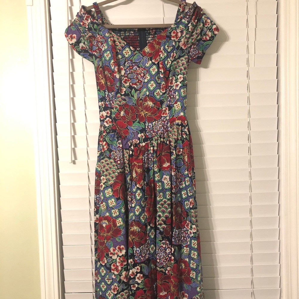 Vintage Floral Off the Shoulder Dress